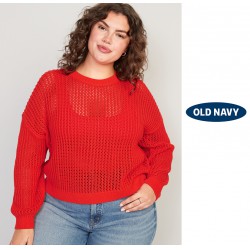 NEW WOMENS 4X OLD NAVY Long-Sleeve Cropped Crochet Sweater, poppy field