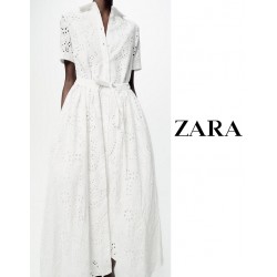 NEW WOMENS SMALL ZARA EMBROIDERED SHIRT DRESS, WHITE