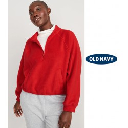 NEW WOMENS 3X OLD NAVY Oversized Sherpa Half-Zip Sweatshirt, robbie red