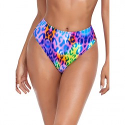 NEW WOMENS LARGE RELLECIGA Purple Leopard High Cut High Waisted Bikini Bottom