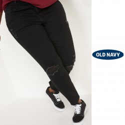 NEW WOMENS PLUS SIZE 26 OLD NAVY Mid-Rise Pop Icon Ripped Skinny Jeans, BLACK