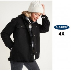 NEW WOMENS 4X OLD NAVY Sherpa-Lined Jean Shacket, BLACK