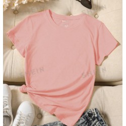 NEW MEDIUM SHEIN LUNE Women Solid Color Simple Short Sleeve Casual Summer T-Shirt