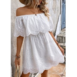 NEW XS SHEIN VCAY Off Shoulder Scallop Trim Schiffy Dress