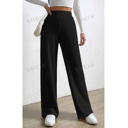 NEW LARGE SHEIN EZwear Spring Black Elastic Waist Wide Leg Pants