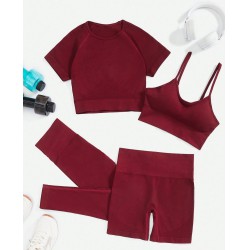 NEW MEDIUM SHEIN Sport Studio Solid Seamless High Stretch Sports Bra & Tee & Biker Shorts & Leggings