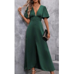 NEW MEDIUM SHEIN Clasi Plunging Neck Butterfly Sleeve Split Thigh Satin Dress