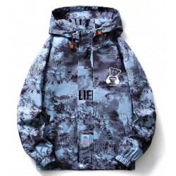 NEW SMALL Men Letter Graphic Drawstring Hooded Jacket