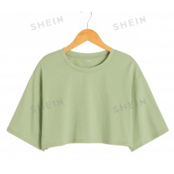 NEW SMALL SHEIN EZwear Solid Drop Shoulder Crop Tee