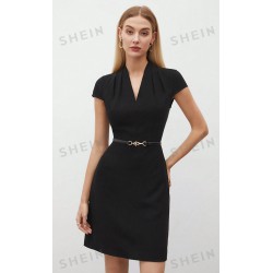 NEW MEDIUM SHEIN BIZwear Ladies' V-Neck Solid Color Dress