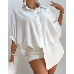 NEW SMALL SHEIN Privé Solid Color Women'S Batwing Sleeve Shirt