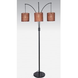 NEW FLOOR LAMP -76 BLACK & BROWN ARC  WITH RATTAN SHADES