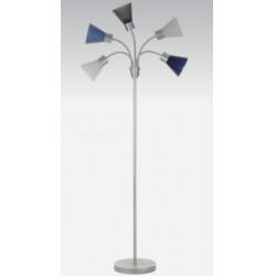 NEW 67 Contemporary Multi Head Medusa 5 Light Adjustable Gooseneck Silver Floor Lamp with Blue, White, Gray Shades