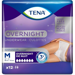 NEW TENA Incontinence Underwear, Overnight Absorbency, Medium, 12 Count, white