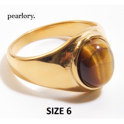 NEW (READ NOTES) PEARLORY 18K GOLD PLATED Oval Tiger Eye Ring, SIZE 6