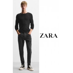 NEW MENS SIZE 31 ZARA DISTRESSED SLIM JEANS, MID WAIST, RIPPED DENIM, SLIM LEG, FULL LENGTH, BLACK