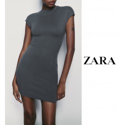 NEW WOMENS SMALL ZARA SHORT DRESS MADE OF STRETCHY KNITWEAR, GREEN BLUE