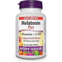 NEW EXP: 06/2025 - 40 TABLETS Webber Naturals Melatonin Plus, 1.5 mg of Melatonin with L-Theanine & 5-HTP, 40 Chewable Tablets, For Sleep Support, Vegan