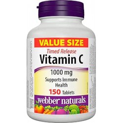 NEW EXP: 02/2027 - 120 CAPSULE Webber Naturals Vitamin C Timed Release 1000 mg, 150 Tablets, For Bones, Teeth, Immune and Antioxidant Health