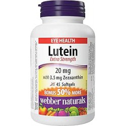 NEW EXP: 04/2027 - 45 SOFTGELS Webber Naturals Lutein 20 mg with Zeaxanthin, Extra Strength, 45 Softgels, Supports Eye Health