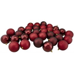 LIGHTLY USED Northlight 60ct Burgundy Shatterproof 4-Finish Christmas Hanging Ball Ornaments 2.5 (60mm)