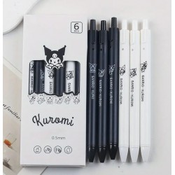 new 6 pack Sanrio Kuromi Gel Pen Set - Adorable Animated Characters, Quick-Dry Black Ink, Fine Point 0.5mm